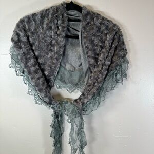 faux fur shawl wrap floral lace whimsigoth steampunk victorian fairy grunge gray